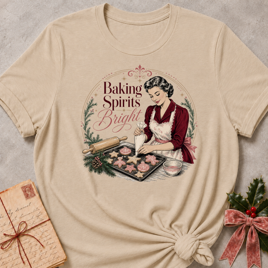 Heather stone relaxed fit tee with a vintage baker piping Christmas cookies