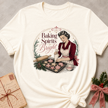 Natural cream relaxed fit tee with a vintage baker piping Christmas cookies